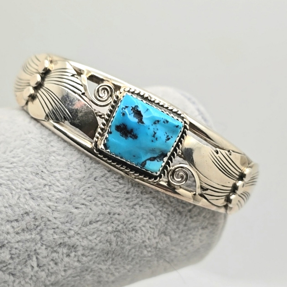Navajo S. Ray Silver Ray 925 Sterling Turquoise Bracelet 6.75" Estate